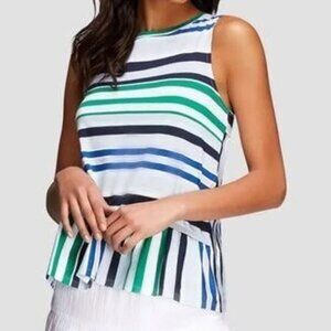 Joe Fresh Green White Striped Ruffled Sleeveless Peplum Top M